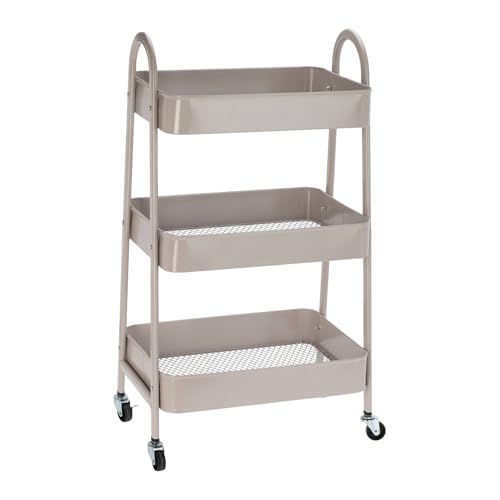 Well Home Chariot de cuisine roulant de couleur Taupe avec 3 paniers et roues 44x31.5x79.5cm