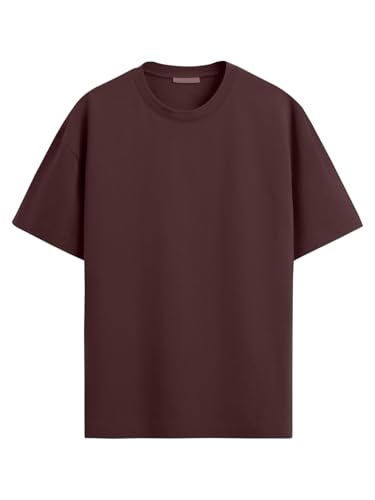 Image of LEOTUDE Men's Cottonblend Solid Oversized Half Sleeve Round Neck Tshirt for Man