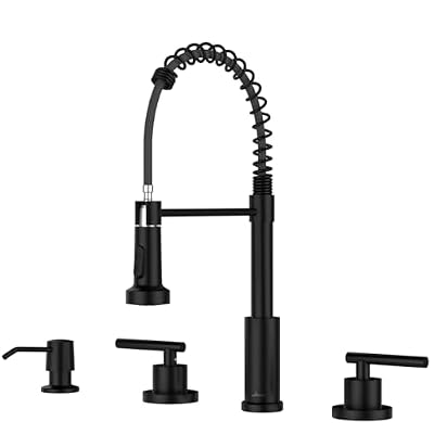 APPASO Black Kitchen Faucet with Soap Dispenser, 3 or 4 Hole Kitchen Faucets with Sprayer, Kitchen Sink Faucets, Stainless Steel, High Arc RV Faucet with 2 Mode Spray, Pull Down Faucet for Sink