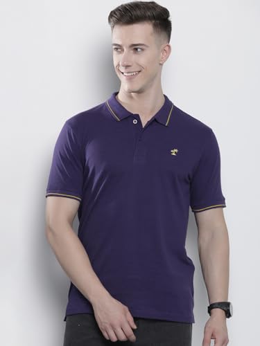 Image of The Indian Garage Co Men Slim Fit Solid Polo Neck Half Sleeves Tshirt