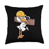 Cute Stork Craftsman Worker Artisan Bird Throw Pillow