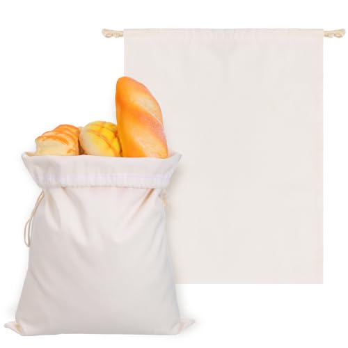 Prasacco 2 bolsas de pan de lino, bolsas de tela con cordón, para mantener frescos, bolsas de lino para pan, pan, pan, frutas, verduras (30 x 40 cm)