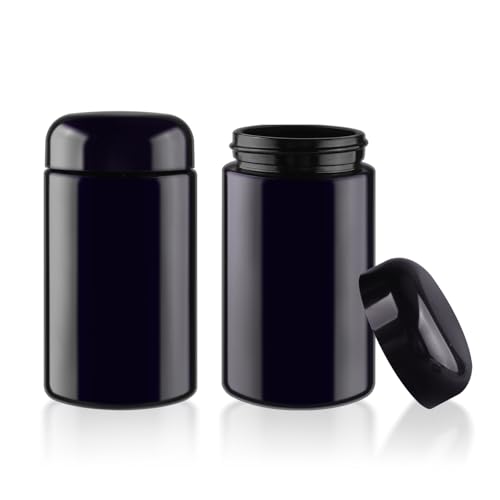 2 Pack Black Ultraviolet Glass Jar Empty Airtight Storage Jar UV Protection Refillable Containers Jar Smell Proof Glass Bottle For Coffee Tea Spices Herbs Cosmetics And More (150ml/5oz)