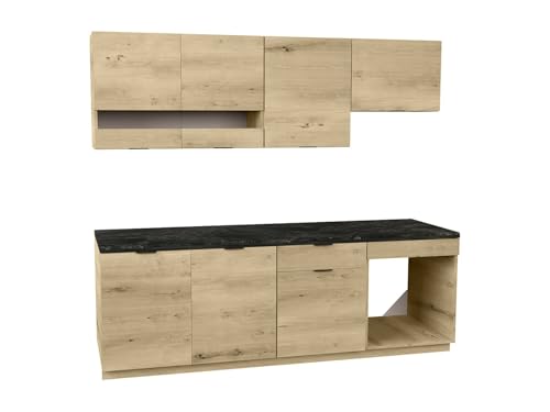 Vente-unique - Cuisine compléte - avec Plan de Travail 200 cm - Naturel et Anthracite - CARMEO