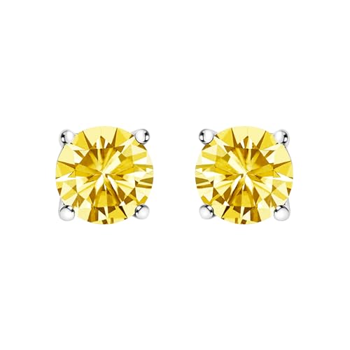 14K White Gold 1 1/2 Cttw Lab Grown Yellow Diamond Solitaire Stud Earrings (Yellow Color, VS2-SI1 Clarity)