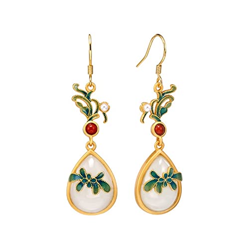 Boucles d'oreilles vintage jade et pompon émail pour sublimer vos tenues de soirée