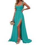 ORRCIGH Vestidos largos de gasa para dama de honor para mujer, vestidos formales de fiesta de graduación con abertura WPX104, turquesa, 58 Grande