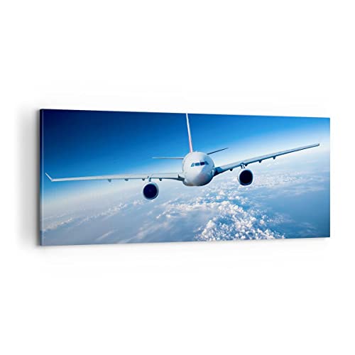 Moderne Impression sur Toile 100x40cm Image Tableau Decoration Murale Avion ciel nuages vol Grand Tableaux Decoratifs Muraux Chambre Panoramique Deco Cadre...