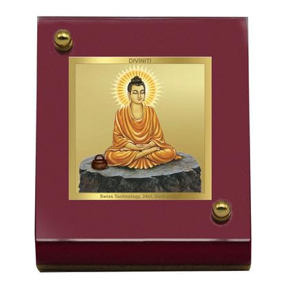 Image of DIVINITI Intima Pure 24K Gold Plated Buddha Spiritual Frame - Luxury Home, Office & Meditation Decor | Premium Gold Foil Artwork in MDF Frame | Table Top Display (16 X 13.5 CM)