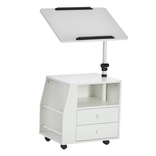 HOMCOM Mobiler Beistelltisch drehbarer Nachttisch mit Rollen Betttisch...