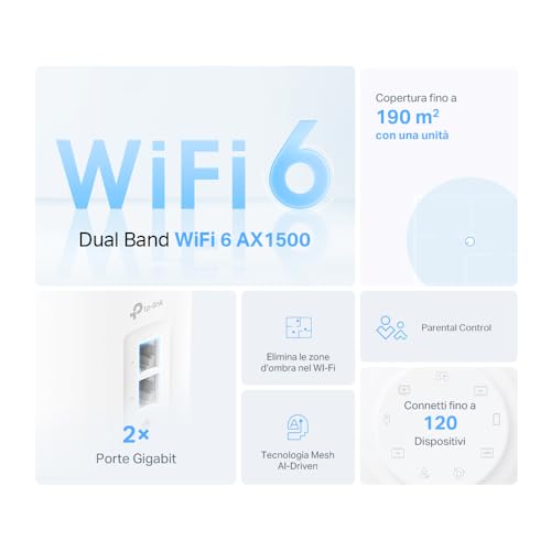 Deco X10(1-pack) Router WiFi 6 Mesh AX1500Mbps, 2 Porte Ethernet Gigabit, Controllo Parental, Router e Ripetitore, Compatibile con Amazon Alexa - Powerline - Immagine 1