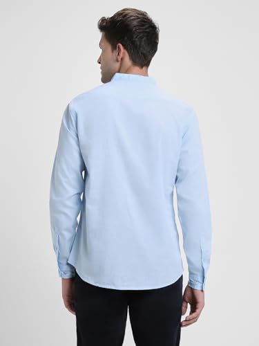 Image of Dennis Lingo Men's Cotton Solid Slim Fit Mandarin Collar Full Sleeves Casual Shirt