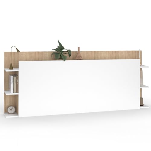 IDMarket - Tête de lit sur Pied CIRI pour lit 140 et 160 cm avec rangements Blanc et Bois