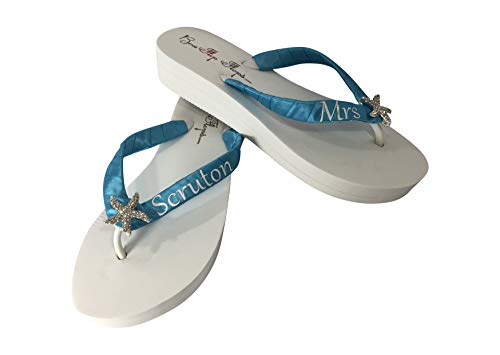 Bow Flip Flops Beach Wedding Sandals with Personalized Bridal Name