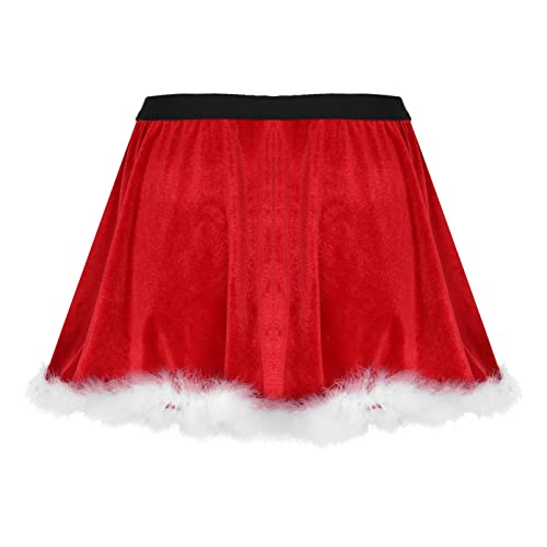 Women's Faux Fur Trim Mini Miss Santa Claus Tutu Skirt Skater Dance A-line Flared Skirts2