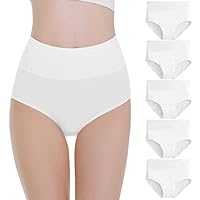 Falechay Damen Unterhosen Baumwolle Unterwäsche Hohe Taille Slips Hoher Taillenslip für Frauen 5er Pack,Weiß,2XL