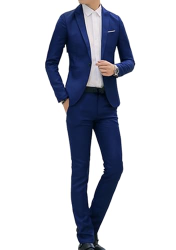 YMING Men's 2 Piece Slim Fit One Button Suit Business Casual Solid Color Blazer Jacket Pants Set
