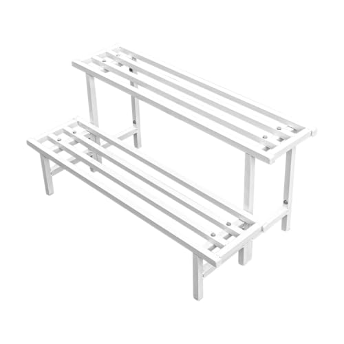 Image of Anandi Green's White Heavy Duty 2 Tier Metal Plant Stand for Grow Bags Planters and Pots Rust Resistant Plant Pot Holder Rack for Outdoor Balcony Indoor Living Room and Garden Supports Up to 100 kg