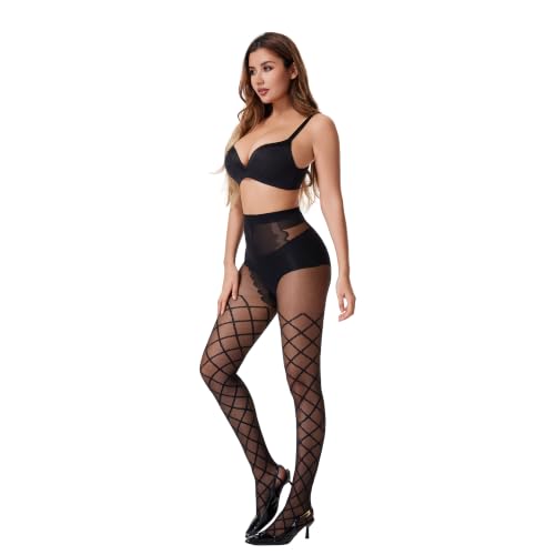 Image of Patterned Tights for Women High Waist Pantyhose Black Sheer Stockings 15D