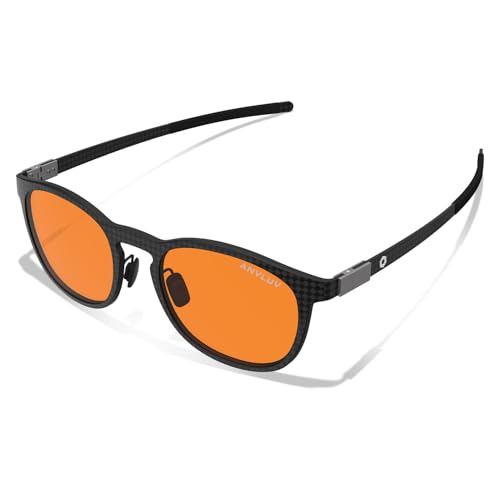 Image of ANYLUV Blue Light Glasses Men, Vintage Round Carbon Fiber Eyewear, Lightweight Mens Computer Gaming Glasses, Anti Eyestrain