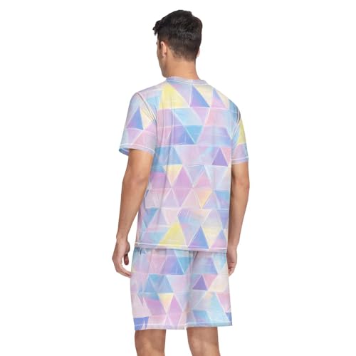 Colorful Triangle Men’s Pajama Sets Short Sleeve Shirt and Pants with Soft Touch Fabric2