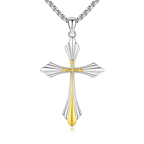 Collier croix argent 925 et or pour femme au design ciselé élégant