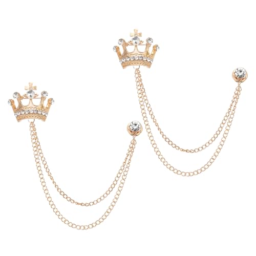 Image of PATIKIL Crown Hanging Chain Brooch Pins, Rhinestone Suit Pins Fashion Crystal Lapel Pins