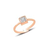 Anillo cuadrado para mujer, circonitas, plata de ley 925, chapado en oro rosa, ajustable, minimalista y elegante