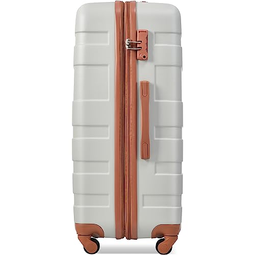 Luggage Sets New Model Expandable ABS Hardshell 3pcs Clearance Luggage Hardside Lightweight Durable Suitcase sets Spinner Wheels Suitcase with TSA Lock 20''24''28''(Light Grey and Brown)4