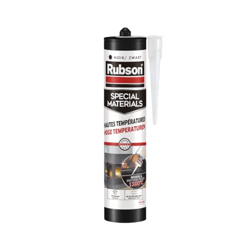 Rubson | Mastic Special Materials Hautes Températures Noir (cartouche de 280 ml) – Mastic intérieur résistant à 1200°C – Réparation et étanchéité des cheminées, chaudières, fours, barbecue, etc