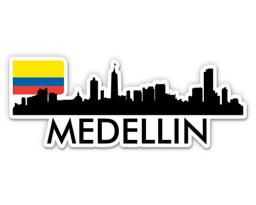 Squiddy Medellin Colombia City Skyline Country Flag - Vinyl Sticker Decal for Phone, Laptop, Water Bottle (4' Wide)
