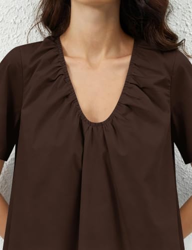 Image of Women Summer Sleeveless Babydoll Mini Dress Scoop Neck Loose Fit Tank Dresses Party Ruched Short Dress with Pockets