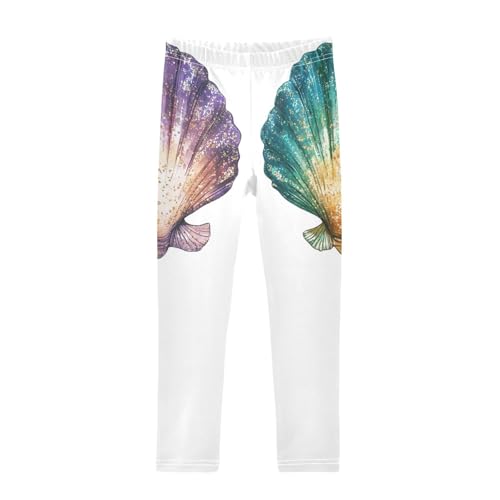 Sea Shell Seashells Colorful Glittering Girls Casual Leggings for Kids Printed Long Pant Bottoms Stretch and Soft