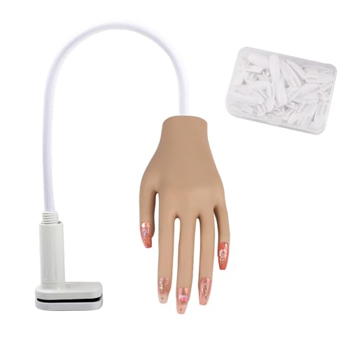 KnowU Main D'entrainement Manucure Silicone, Fausse Main pour Ongle, 100PCS Faux Ongles with Main D Entrainement pour Ongle. (Skin Color)
