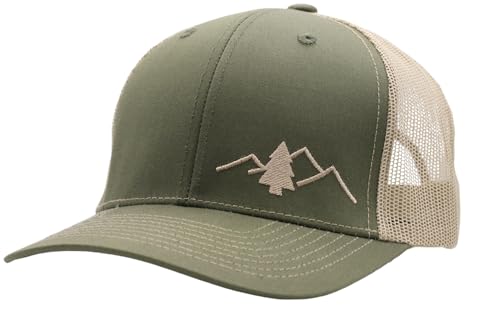 Image of LINDO Trucker Hat [ Great Outdoors Design ] for Men and Women: Mid Profile Cap with Breathable Mesh Back and Adjustable Snap