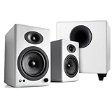 Audioengine A5 White 150W Powered Bookshelf Speakers and 250W S8 White Subwoofer with Remote