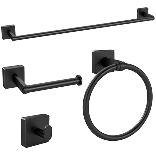 KLJKPA Black Bathroom Accessories Set 24 inch Towel Racks for Bathroom Stainless Steel Bathroom Hardware Set Wall Mounted 4-Piece