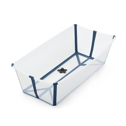 Bañera Stokke Flexi Bath XL, Azul transparente - Bañera plegable para bebé - Ligera, duradera y fácil de guardar - Práctica para usar en casa o de viaje - De o a 6 años