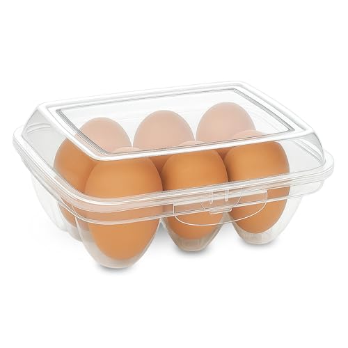 Huevera de Plástico para 6 Huevos, Porta Huevos, Organizador de Huevos, Caja de Almacenaje de Huevo para Nevera, egg box, 13 cm ancho x 17,5 cm largo x 7 cm alto, Capacidad 6 huevos, Transparente