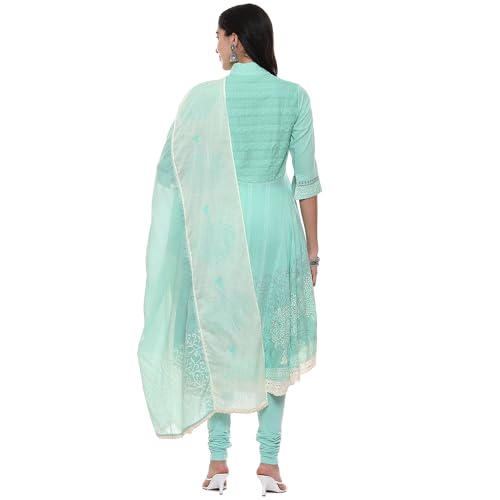 Image of BIBA Women Cotton Asymmetric Solid Kurta Churidar Suit Set