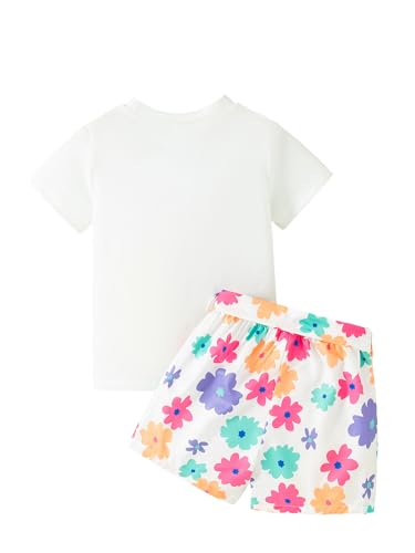 Image of Girl's 2 Pcs Outfits Short Sleeve Graphic T-Shirt Top and Paperbag Waist Shorts Set with Belt