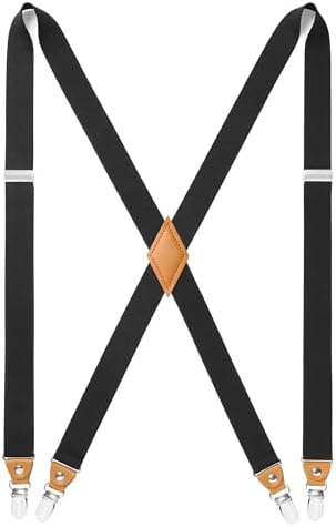 HISDERN Mens Braces with Very Strong 4 Metal Clips Suspenders One Size Fits All Men and Women Adjustable and Elastic X Form