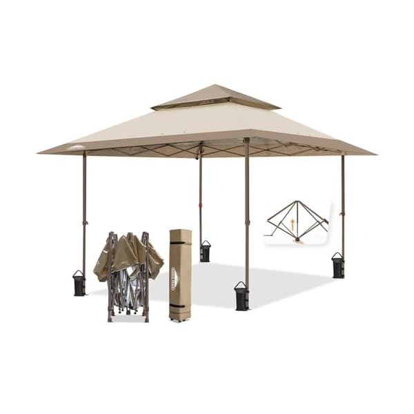 Eagle peak 13×13 straight leg pop up canopy tent instant outdoor canopy easy single person set up folding shelter wauto extending eaves 169 square feet of shade beige  urban country home decor