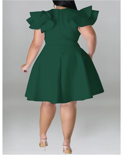 Image of IyMoo Women's Plus Size Cape Flutter Sleeve Stretchy A Line Swing Flared Skater Cocktail Party Dress with Pockets