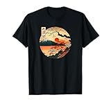 Japanese Red Sunset and mountain Asian Fuji Kanji Japan art T-Shirt