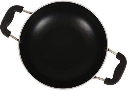 Non Stick Kadai with Stainless Steel Lid All Purpose Pan Non Stick Kadhai Deep Stir Fry Pan Aluminium Kadhai Deep Fry Pan Nonstick Cookware Cooking Pan(220mm) 2 LTR Second Image