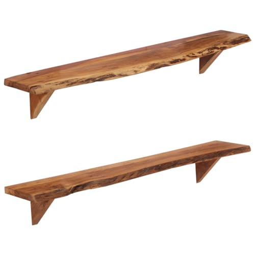LLEZKBR Estanterías, estantes de pared y repisas, estantes de pared, 2 unidades, 110 x 20 x 18 cm, madera maciza de acacia