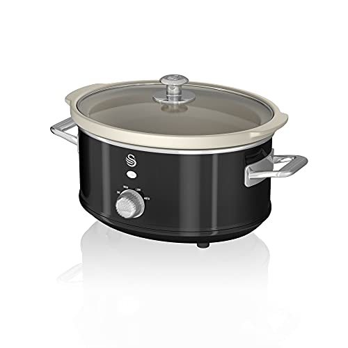 Swan Retro SF17021BN 3.5 Litre Slow Cooker, 3 Temperature Settings, Keep Warm Function, Removable Ceramic Inner Pot, 200W, Black option