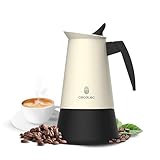 Cecotec Cafetera Italiana Piccolina 200 Beige, Capacidad 100 ml para 2 tazas, Diseño elegante en Acero, Filtro Acero Inoxidable, Apta para todas las superficies, Válvula de seguridad, Cierre silicona