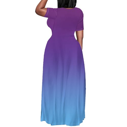 Image of PinkPatty Women's Plus Size Maxi Dresses Short Sleeve Sundress Summer T-Shirt Beach Long Dress with Pockets